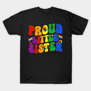 Proud Little Sister Groovy LGBTQ Sister T-Shirt